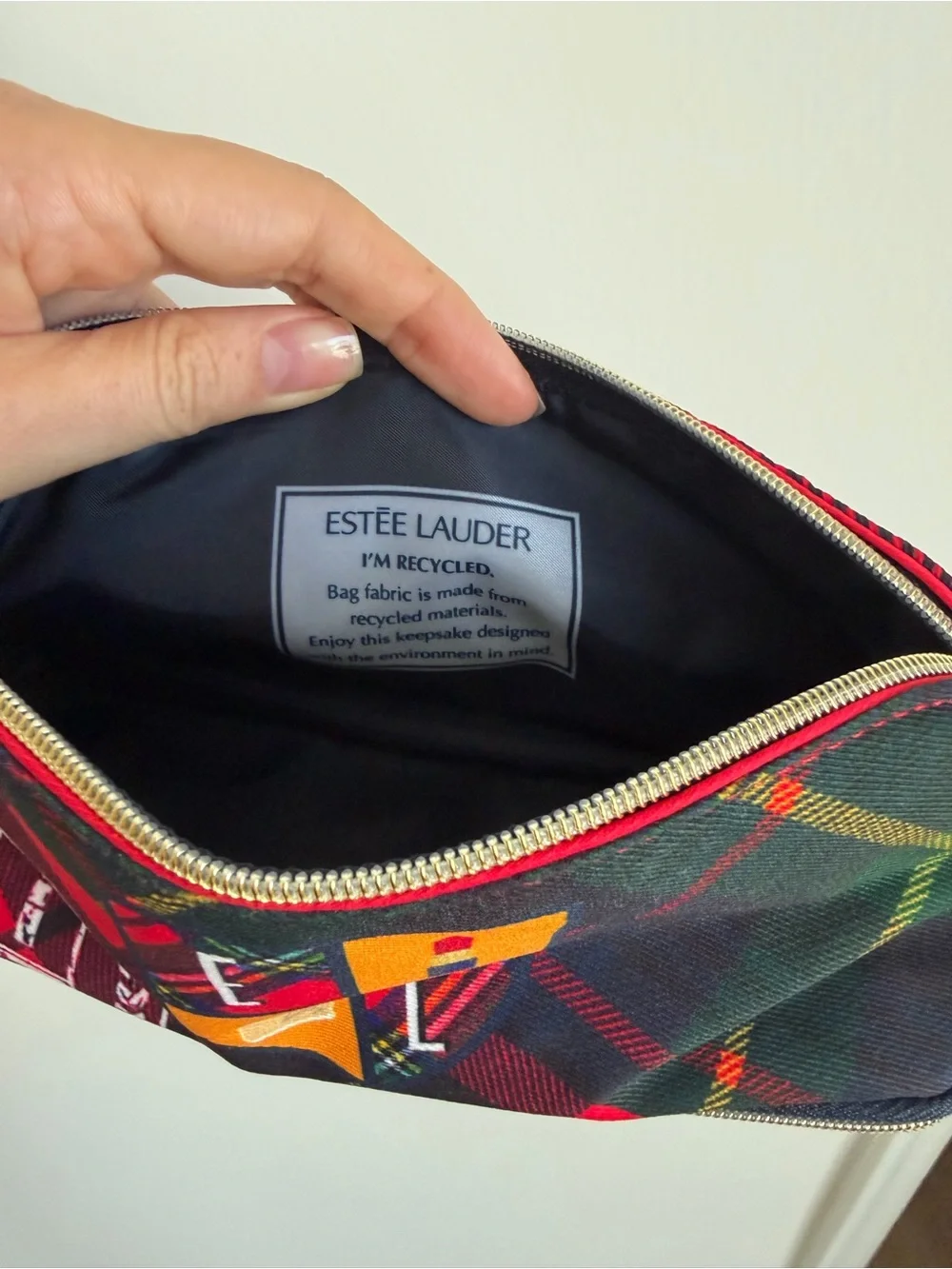 Estee Lauder Red Plaid Cosmetic Zip Pouch